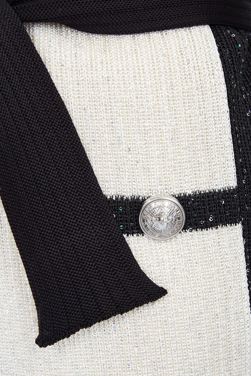 Кардиган в монохромной гамме с вплетенными пайетками и поясом BALMAIN, цвет черно-белый, размер 42 - фото 5